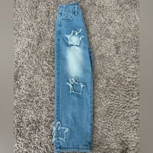 SHEIN Girls Cropped Star Accent Blue Jeans